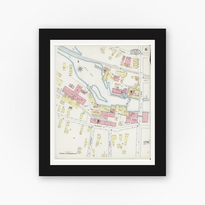 Old map wall art mockup — black gallery frame with white mat — Sanborn Fire Insurance Map from Orange, Franklin County, Massachusetts (1895), Sheet #0006