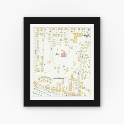 Old map wall art mockup — black gallery frame with white mat — Sanborn Fire Insurance Map from North Adams, Berkshire County, Massachusetts (1901), Sheet #0015