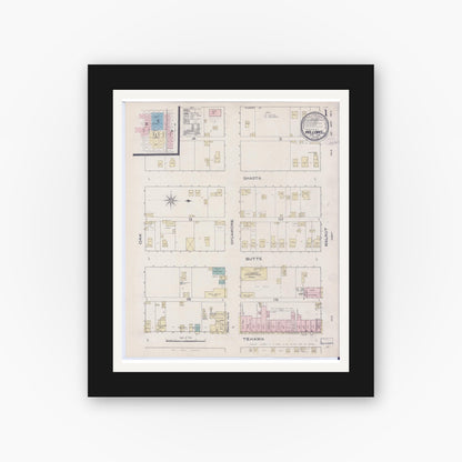 Old map wall art mockup — black gallery frame with white mat — Sanborn Fire Insurance Map from Willows, Glenn County, California (1886) - Complete Map Set