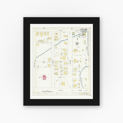Old map wall art mockup — black gallery frame with white mat — Sanborn Fire Insurance Map from Tyler, Smith County, Texas (1907), Sheet #0015