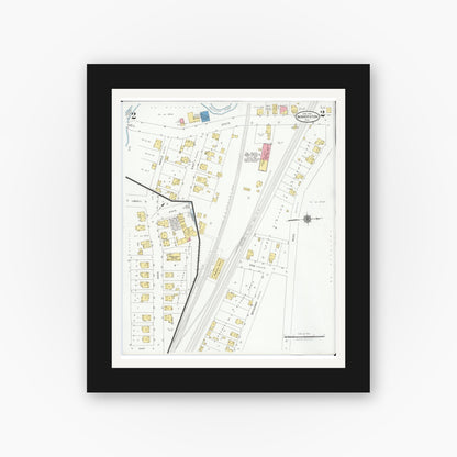 Old map wall art mockup — black gallery frame with white mat — Sanborn Fire Insurance Map from Bowerston, Harrison County, Ohio (1929), Sheet #0002