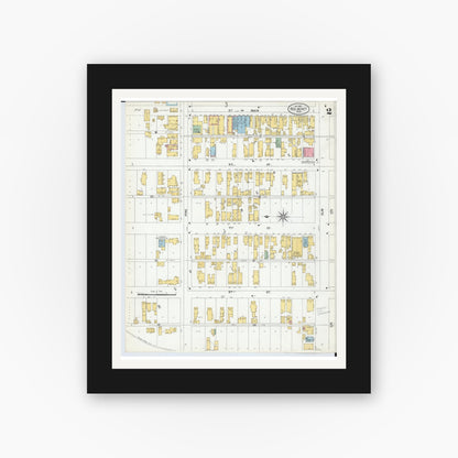 Old map wall art mockup — black gallery frame with white mat — Sanborn Fire Insurance Map from Red Jacket, Houghton County, Michigan (1900), Sheet #0002