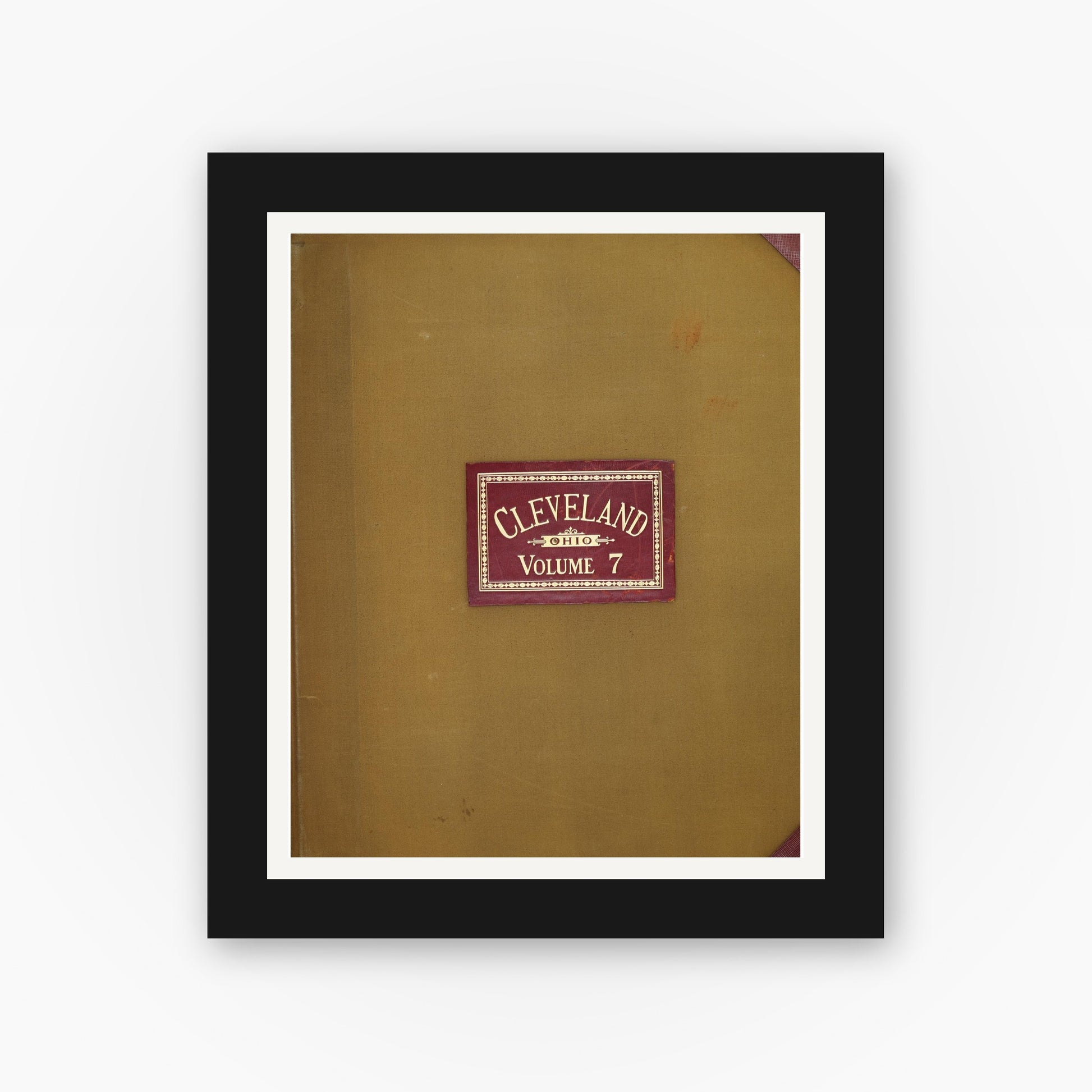 Old map wall art mockup — black gallery frame with white mat — Sanborn Fire Insurance Map from Cleveland, Cuyahoga County, Ohio (1950), Sheet #0001