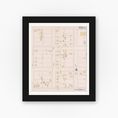 Old map wall art mockup — black gallery frame with white mat — Sanborn Fire Insurance Map from Marysville, Yuba County, California (1921), Sheet #0007