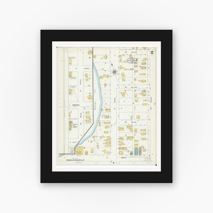 Old map wall art mockup — black gallery frame with white mat — Sanborn Fire Insurance Map from Little Falls, Morrison County, Minnesota (1902), Sheet #0002