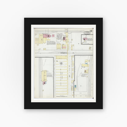 Old map wall art mockup — black gallery frame with white mat — Sanborn Fire Insurance Map from Cairo, Alexander County, Illinois (1891), Sheet #0014