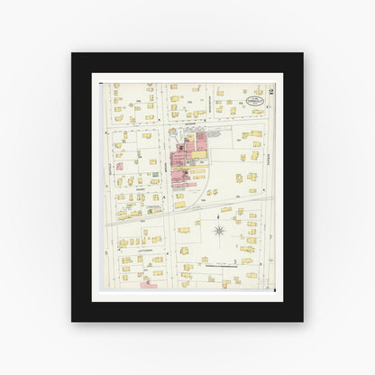 Old map wall art mockup — black gallery frame with white mat — Sanborn Fire Insurance Map from Conneaut, Ashtabula County, Ohio (1898), Sheet #0002