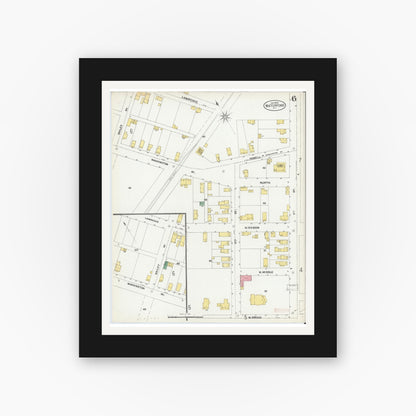 Old map wall art mockup — black gallery frame with white mat — Sanborn Fire Insurance Map from Waterford, Saratoga County, New York (1902), Sheet #0006
