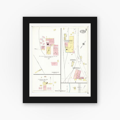 Old map wall art mockup — black gallery frame with white mat — Sanborn Fire Insurance Map from Ottumwa, Wapello County, Iowa (1909), Sheet #0002