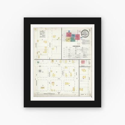 Old map wall art mockup — black gallery frame with white mat — Sanborn Fire Insurance Map from Monticello, Jefferson County, Florida (1909) - Complete Map Set