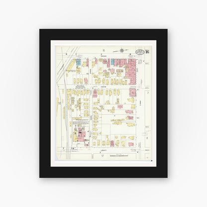 Old map wall art mockup — black gallery frame with white mat — Sanborn Fire Insurance Map from Batavia, Genesee County, New York (1912), Sheet #0016