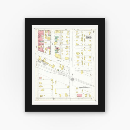 Old map wall art mockup — black gallery frame with white mat — Sanborn Fire Insurance Map from Storm Lake, Buena Vista County, Iowa (1899), Sheet #0003