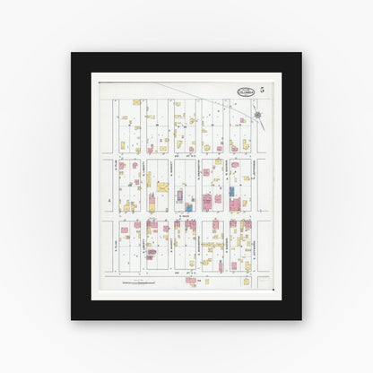 Old map wall art mockup — black gallery frame with white mat — Sanborn Fire Insurance Map from Columbia, Monroe County, Illinois (1919), Sheet #0005