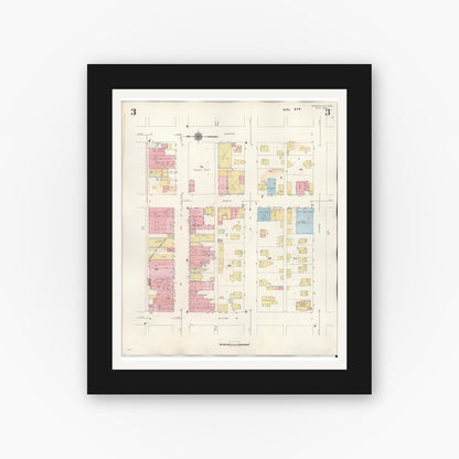 Old map wall art mockup — black gallery frame with white mat — Sanborn Fire Insurance Map from Webster City, Hamilton County, Iowa (1950), Sheet #0003