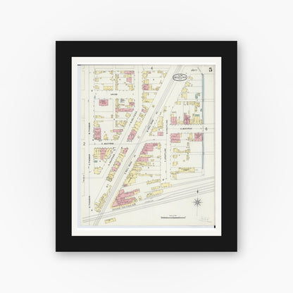 Old map wall art mockup — black gallery frame with white mat — Sanborn Fire Insurance Map from Crestline, Crawford County, Ohio (1896), Sheet #0005
