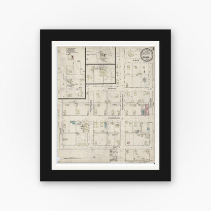 Old map wall art mockup — black gallery frame with white mat — Sanborn Fire Insurance Map from Bremen, Marshall County, Indiana (1886) - Complete Map Set