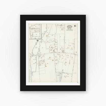 Old map wall art mockup — black gallery frame with white mat — Sanborn Fire Insurance Map from Babylon, Suffolk County, New York (1915), Sheet #0016