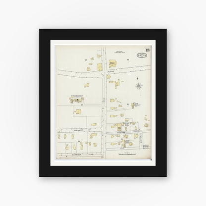 Old map wall art mockup — black gallery frame with white mat — Sanborn Fire Insurance Map from Natick, Middlesex County, Massachusetts (1894), Sheet #0013
