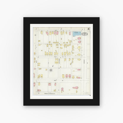 Old map wall art mockup — black gallery frame with white mat — Sanborn Fire Insurance Map from Bloomsburg, Columbia County, Pennsylvania (1896), Sheet #0008