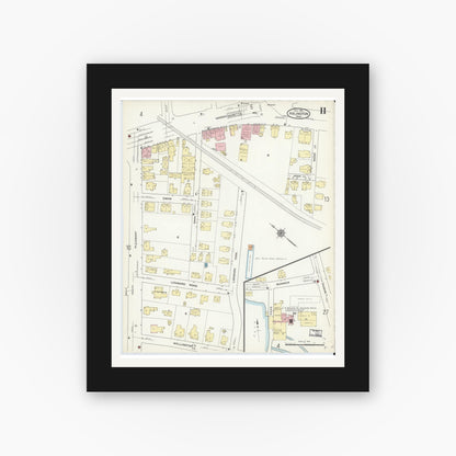 Old map wall art mockup — black gallery frame with white mat — Sanborn Fire Insurance Map from Arlington, Middlesex County, Massachusetts (1914), Sheet #0011