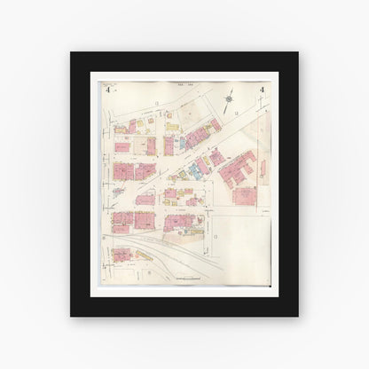 Old map wall art mockup — black gallery frame with white mat — Sanborn Fire Insurance Map from Palestine, Anderson County, Texas (1949), Sheet #0004
