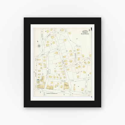 Old map wall art mockup — black gallery frame with white mat — Sanborn Fire Insurance Map from Melrose, Middlesex County, Massachusetts (1909), Sheet #0005