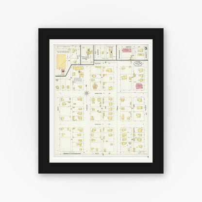 Old map wall art mockup — black gallery frame with white mat — Sanborn Fire Insurance Map from Taylor, Williamson County, Texas (1898), Sheet #0005