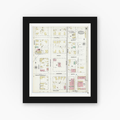 Old map wall art mockup — black gallery frame with white mat — Sanborn Fire Insurance Map from Bryan, Brazos County, Texas (1891), Sheet #0003