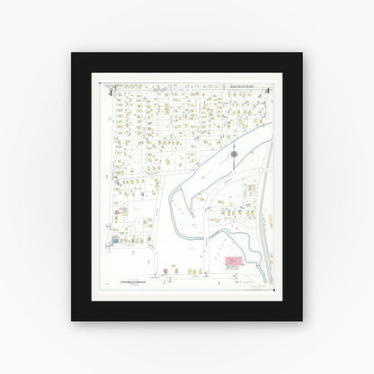 Old map wall art mockup — black gallery frame with white mat — Sanborn Fire Insurance Map from Northville, Wayne County, Michigan (1942), Sheet #0004