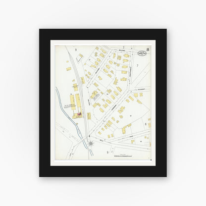 Old map wall art mockup — black gallery frame with white mat — Sanborn Fire Insurance Map from Hamilton, Madison County, New York (1901), Sheet #0008