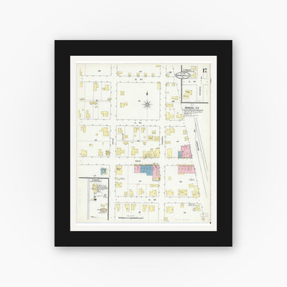 Old map wall art mockup — black gallery frame with white mat — Sanborn Fire Insurance Map from Gainesville, Alachua County, Florida (1909), Sheet #0017