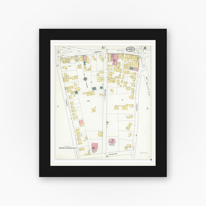 Old map wall art mockup — black gallery frame with white mat — Sanborn Fire Insurance Map from Gardner, Worcester County, Massachusetts (1909), Sheet #0008