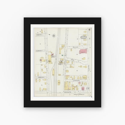 Old map wall art mockup — black gallery frame with white mat — Sanborn Fire Insurance Map from Natick, Middlesex County, Massachusetts (1894), Sheet #0006