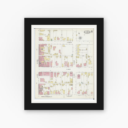 Old map wall art mockup — black gallery frame with white mat — Sanborn Fire Insurance Map from Hillsboro, Highland County, Ohio (1893), Sheet #0002