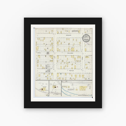 Old map wall art mockup — black gallery frame with white mat — Sanborn Fire Insurance Map from Stambaugh, Iron County, Michigan (1893), Sheet #0001