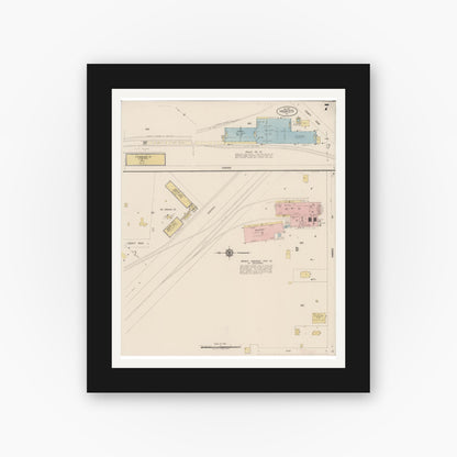 Old map wall art mockup — black gallery frame with white mat — Sanborn Fire Insurance Map from Modesto, Stanislaus County, California (1919), Sheet #0007