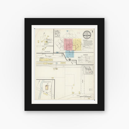 Old map wall art mockup — black gallery frame with white mat — Sanborn Fire Insurance Map from Willow Springs, Howell County, Missouri (1914) - Complete Map Set
