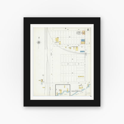 Old map wall art mockup — black gallery frame with white mat — Sanborn Fire Insurance Map from Miami, Dade County, Florida (1903), Sheet #0002