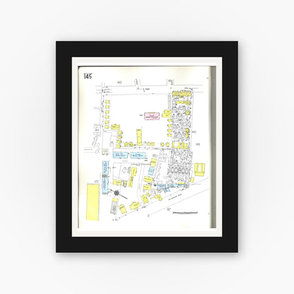 Old map wall art mockup — black gallery frame with white mat — Sanborn Fire Insurance Map from Honolulu, Oahu County, Hawaii (1955), Sheet #0145