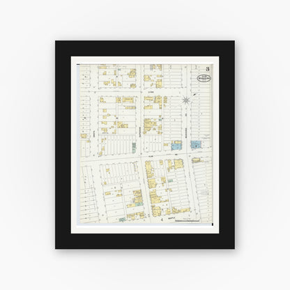 Old map wall art mockup — black gallery frame with white mat — Sanborn Fire Insurance Map from Munising, Alger County, Michigan (1897), Sheet #0003