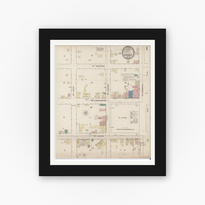 Old map wall art mockup — black gallery frame with white mat — Sanborn Fire Insurance Map from Gonzales, Gonzales County, Texas (1885) - Complete Map Set