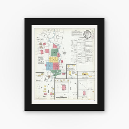 Old map wall art mockup — black gallery frame with white mat — Sanborn Fire Insurance Map from Tyrone, Blair County, Pennsylvania (1901) - Complete Map Set