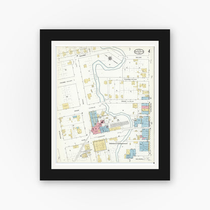 Old map wall art mockup — black gallery frame with white mat — Sanborn Fire Insurance Map from Navasota, Grimes County, Texas (1912), Sheet #0004