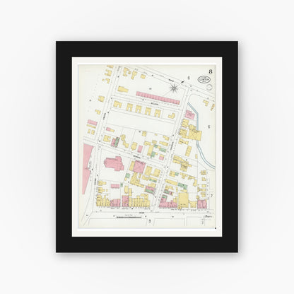 Old map wall art mockup — black gallery frame with white mat — Sanborn Fire Insurance Map from Clinton, Worcester County, Massachusetts (1899), Sheet #0008