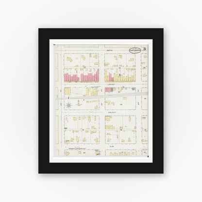 Old map wall art mockup — black gallery frame with white mat — Sanborn Fire Insurance Map from Chatsworth, Livingston County, Illinois (1893), Sheet #0003