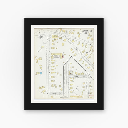 Old map wall art mockup — black gallery frame with white mat — Sanborn Fire Insurance Map from Randolph, Norfolk County, Massachusetts (1892), Sheet #0005