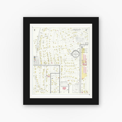 Old map wall art mockup — black gallery frame with white mat — Sanborn Fire Insurance Map from New Straitsville, Perry County, Ohio (1933) - Complete Map Set