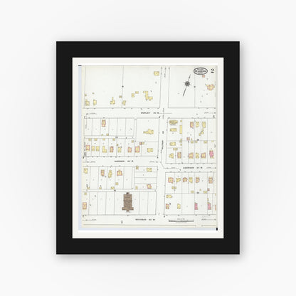 Old map wall art mockup — black gallery frame with white mat — Sanborn Fire Insurance Map from Dearborn, Wayne County, Michigan (1919), Sheet #0002