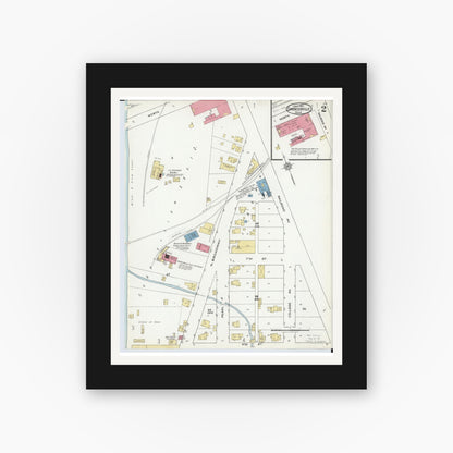Old map wall art mockup — black gallery frame with white mat — Sanborn Fire Insurance Map from Spencerville, Allen County, Ohio (1921), Sheet #0002