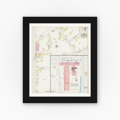 Old map wall art mockup — black gallery frame with white mat — Sanborn Fire Insurance Map from Melrose, Middlesex County, Massachusetts (1892), Sheet #0005